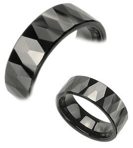 Black Tungsten Faceted Polished Band
