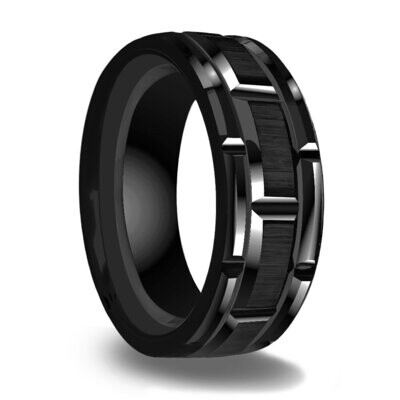 Black Tungsten Etched Brick Band