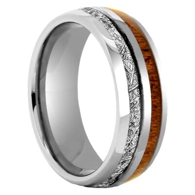 Gray Tungsten with Wood and Meteorite Band