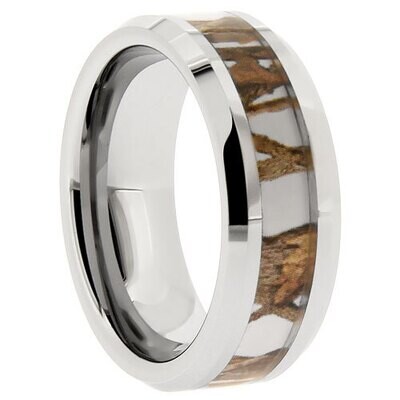 Gray Tungsten Wood Camouflage Inlay Band