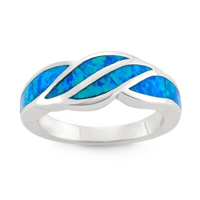 Silver Blue Opal Wave Ring