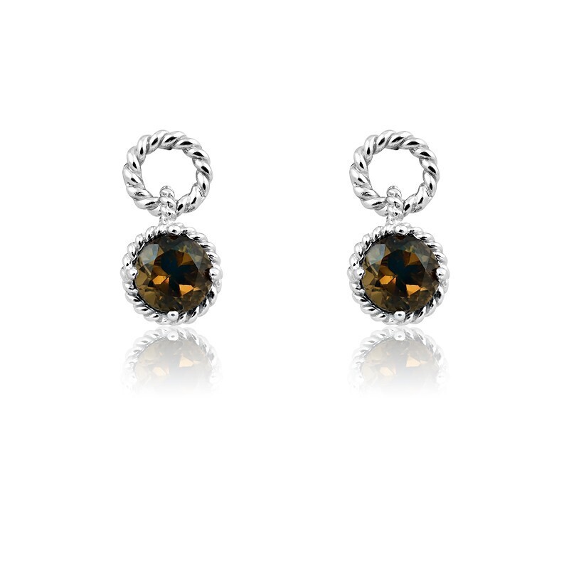Silver Twisted Wire Smoky Topaz Earrings