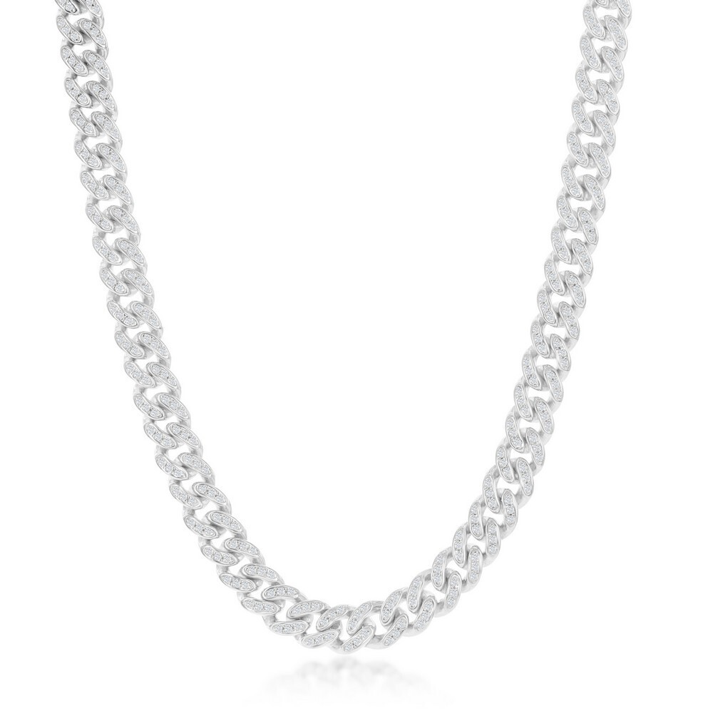 Silver Cubic Zirconia Miami Cuban Link Chain