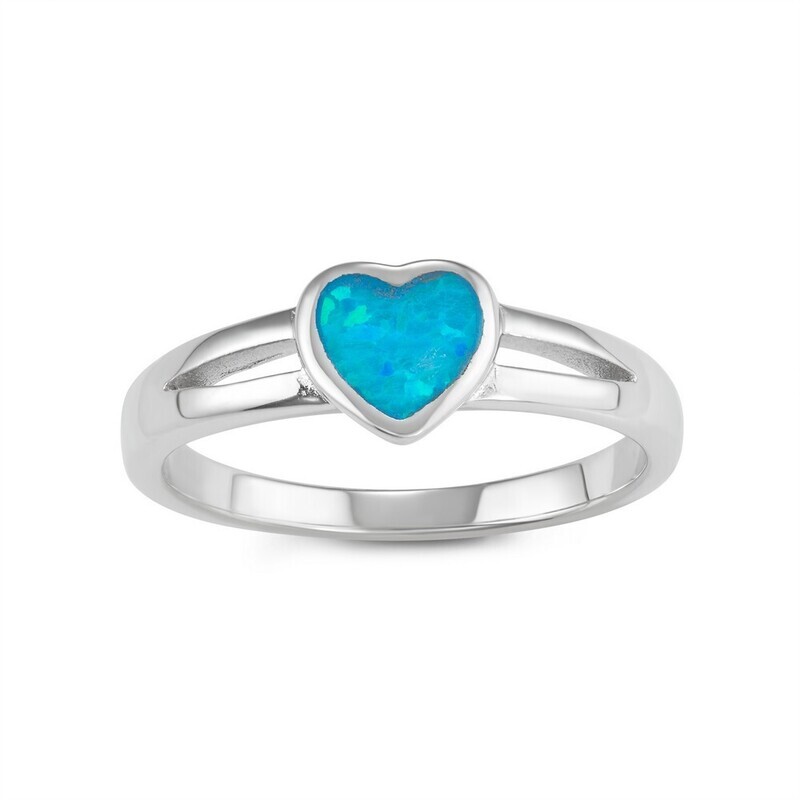 Silver Blue Opal  Heart Ring