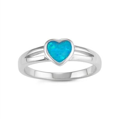 Silver Blue Opal Heart Ring