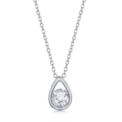 Silver Round Gemstone Pearshaped Necklace