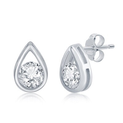Silver Round Gemstone Pears-Shaped Earrings