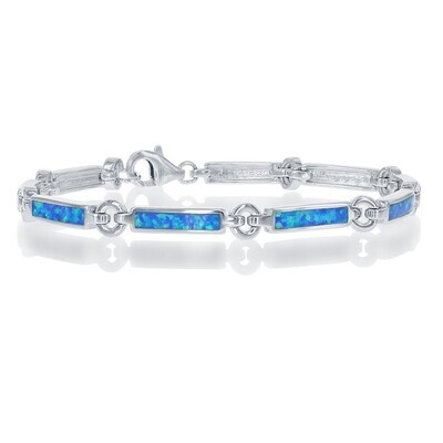 Silver Blue Opal Bar and Silver Circle Bracelet