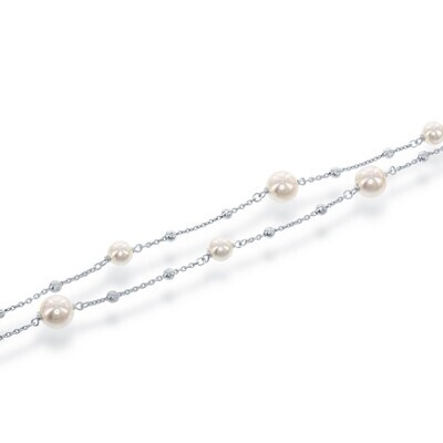 Silver Double Strand Pearl Bracelet