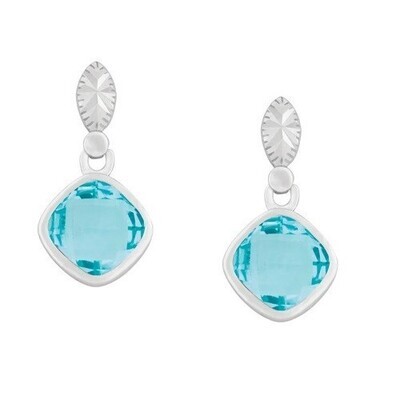 Silver Square Blue Topaz Dangle Earrings