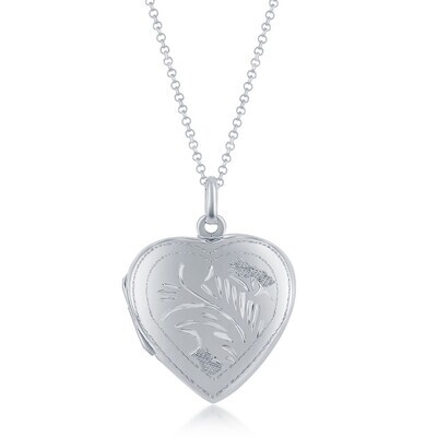 Silver Etched Heart Locket