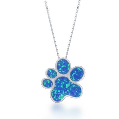 Silver Blue Opal Paw Necklace