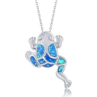 Silver Blue Opal Leaping Frog Necklace