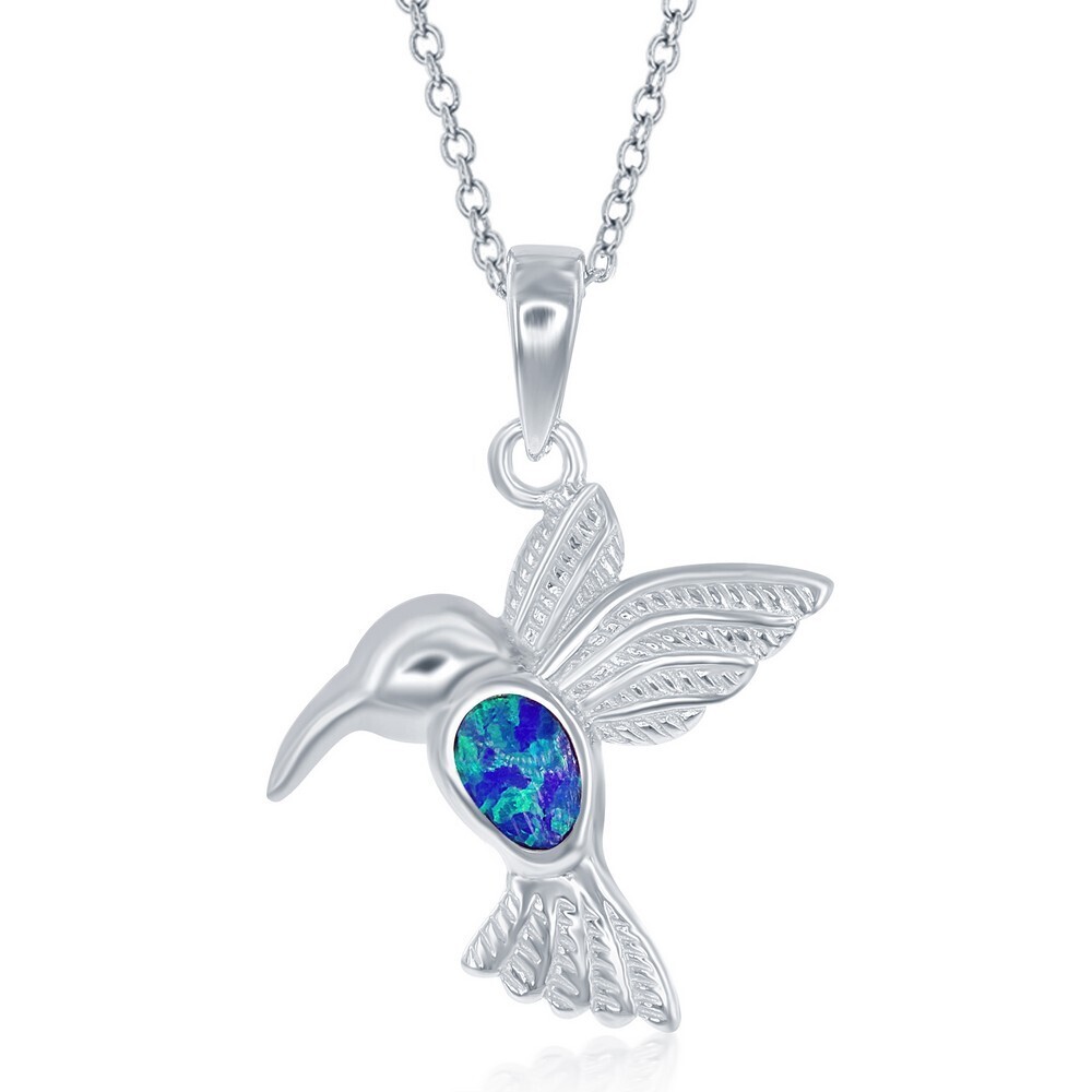 Silver Blue Opal Hummingbird Necklace