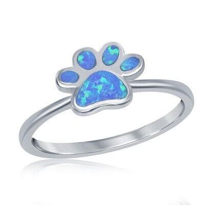 Silver Blue Opal Paw Ring