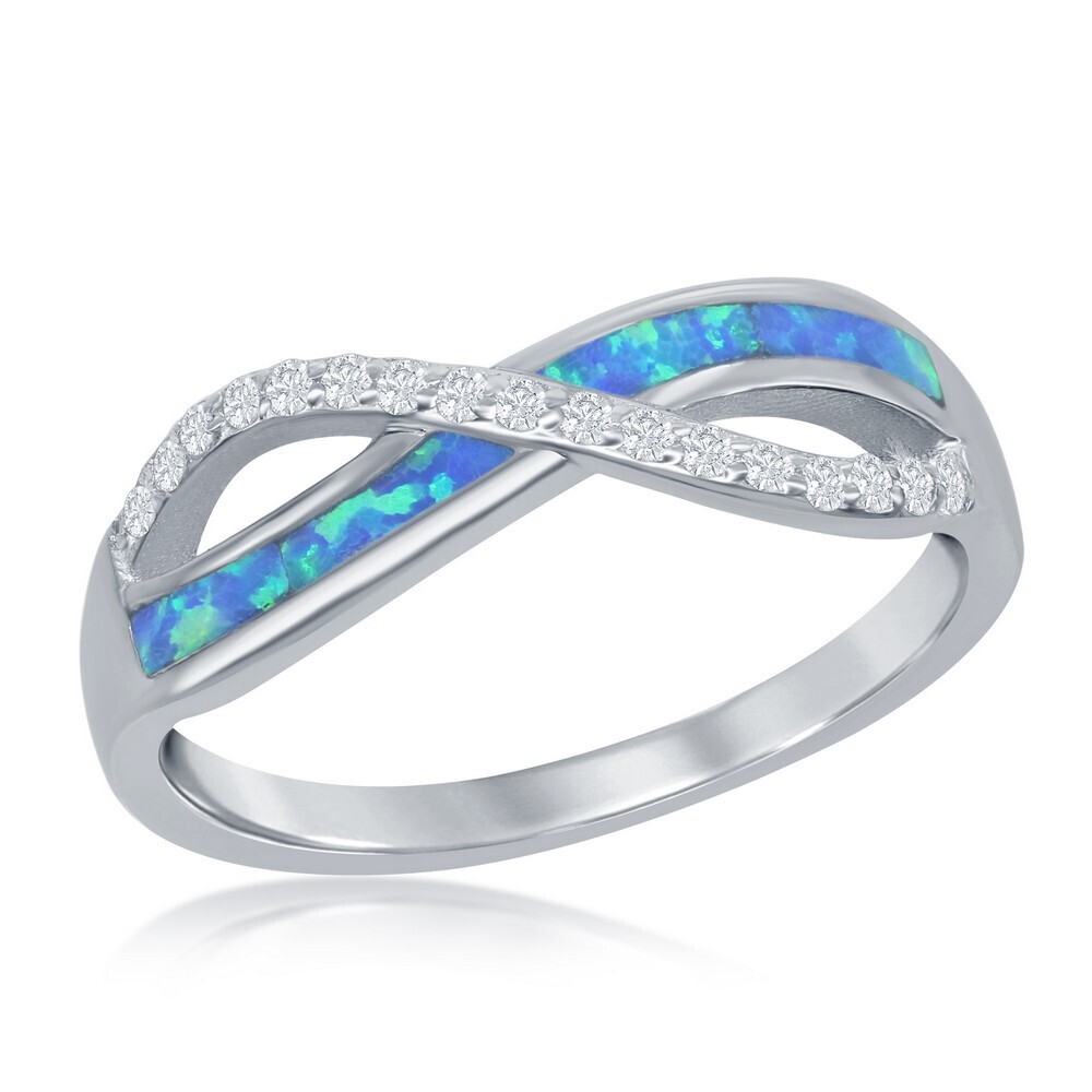 Sterling Silver CZ and Blue Opal Infinity Ring Sterling Silver CZ and Blue Opal Infinity Ring