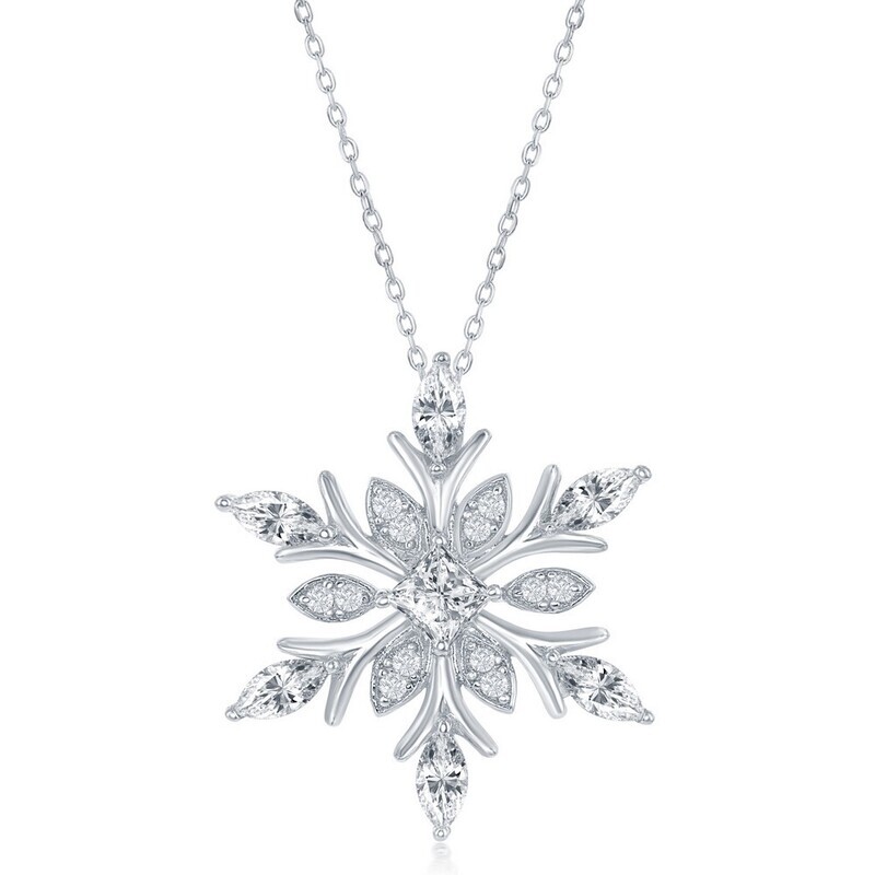 Silver Cubic Zirconia Snowflake Necklace