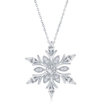 Silver Cubic Zirconia Snowflake Necklace