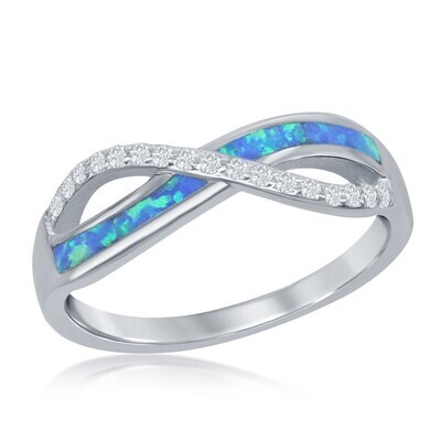 Silver Blue Opal & Cubic Zirconia Infinity Ring