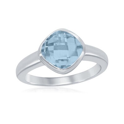 Silver Square Blue Topaz Ring