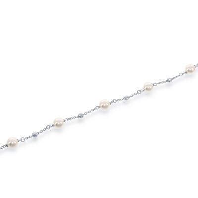 Silver Pearl and Moon Bead Bracelet