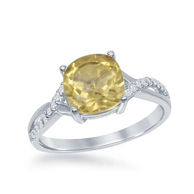 Silver Square Citrine with White Topaz Ring