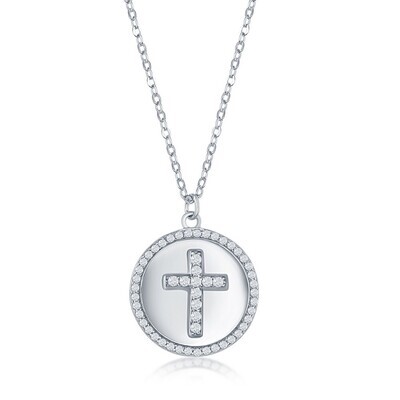 Silver Cubic Zirconia Cross Medallion Necklace
