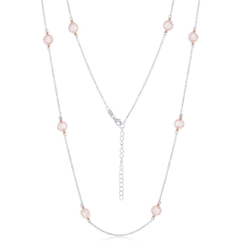 Silver Two Tone Cubic Zirconia Long Necklace