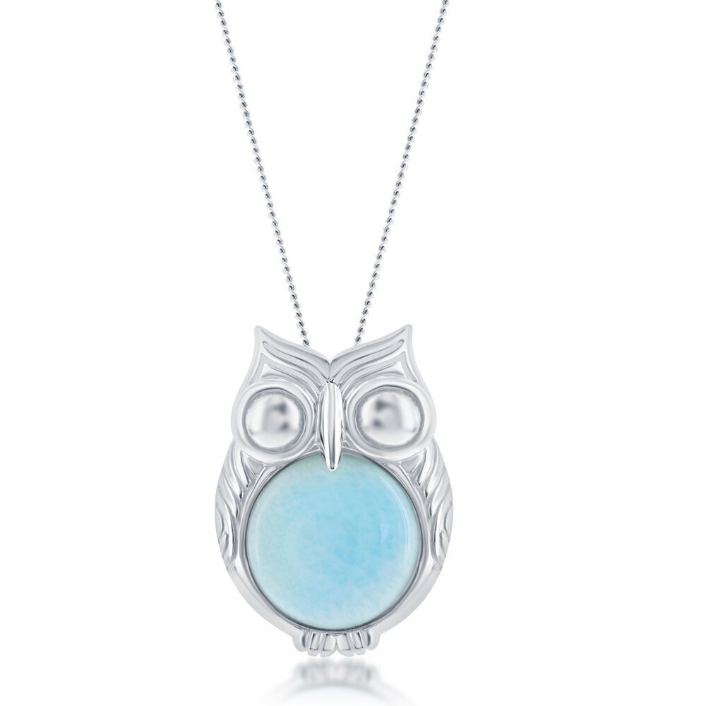 Silver Larimar Owl Necklace