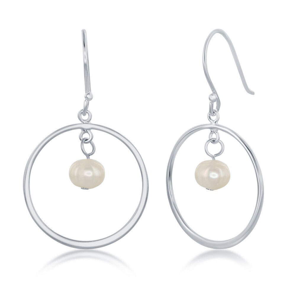 Silver Pearl Open Circle Earring