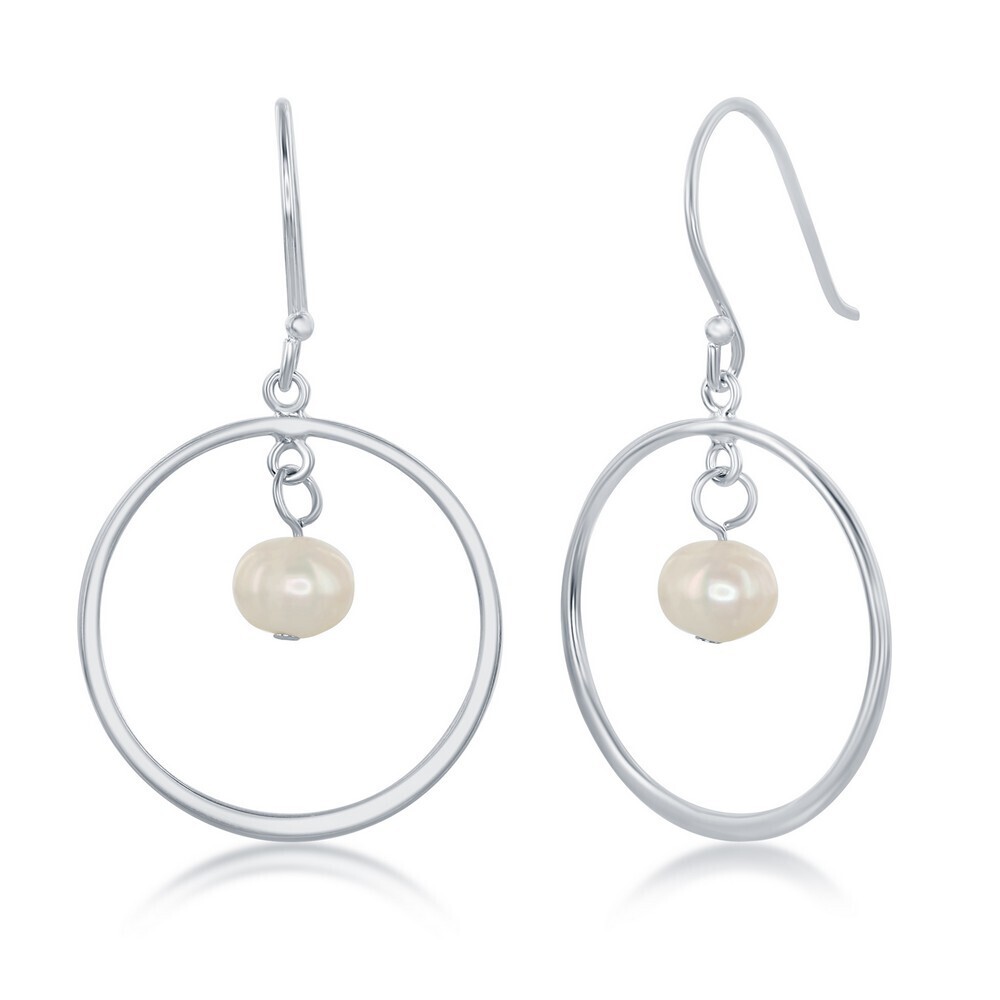 Silver Pearl Open Circle Earring