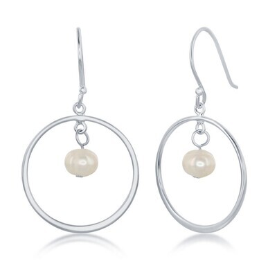 Silver Pearl Open Circle Earring