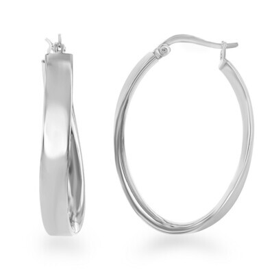 Silver Curved Oval Hoop Earrings