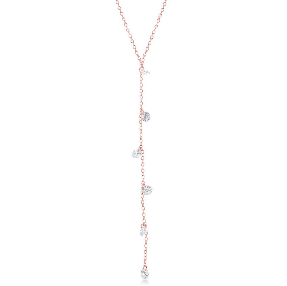 Rose Gold-Plated Cubic Zirconia Lariat Necklace