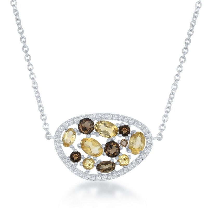 Silver Citrine & Smokey Quartz Necklace