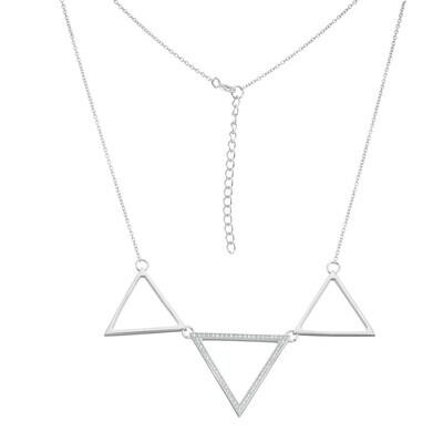 Silver Open Triple Triangle Cubic Zirconium Necklace