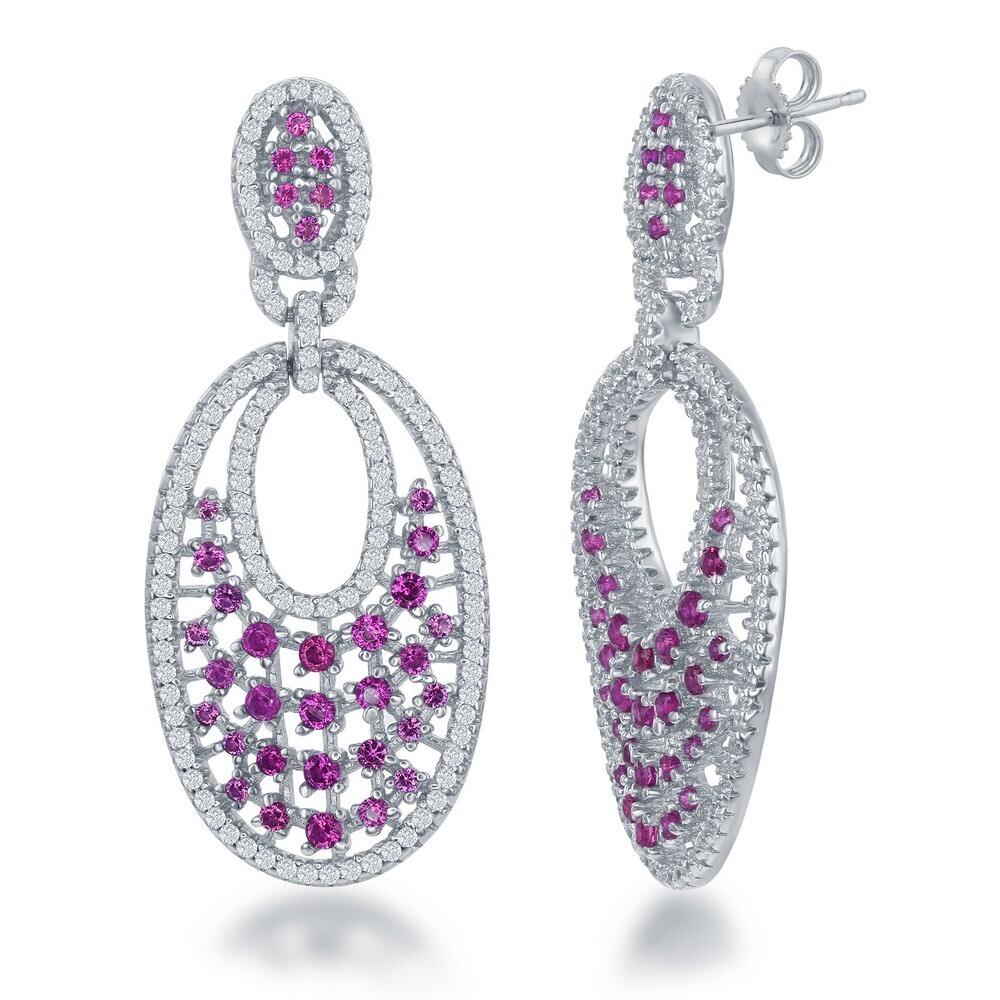 Silver Cubic Zirconium Open Oval Earrings