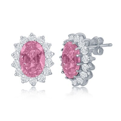 Silver Pink Cubic Zirconium Stud Earrings