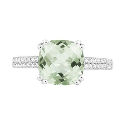 Silver Cushion Green Amethyst Ring