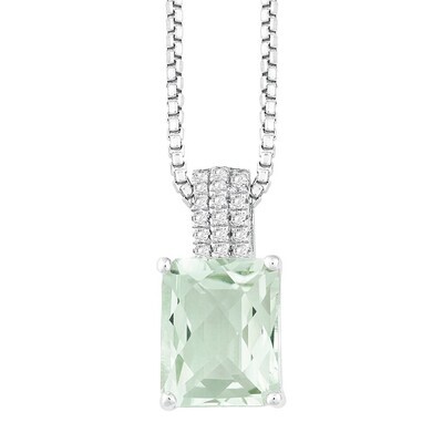 Silver Octagon Green Amethyst Necklace
