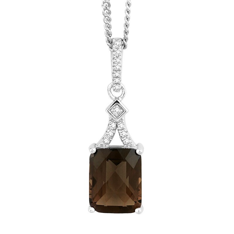 Silver Octagon Smokey Quartz Necklace