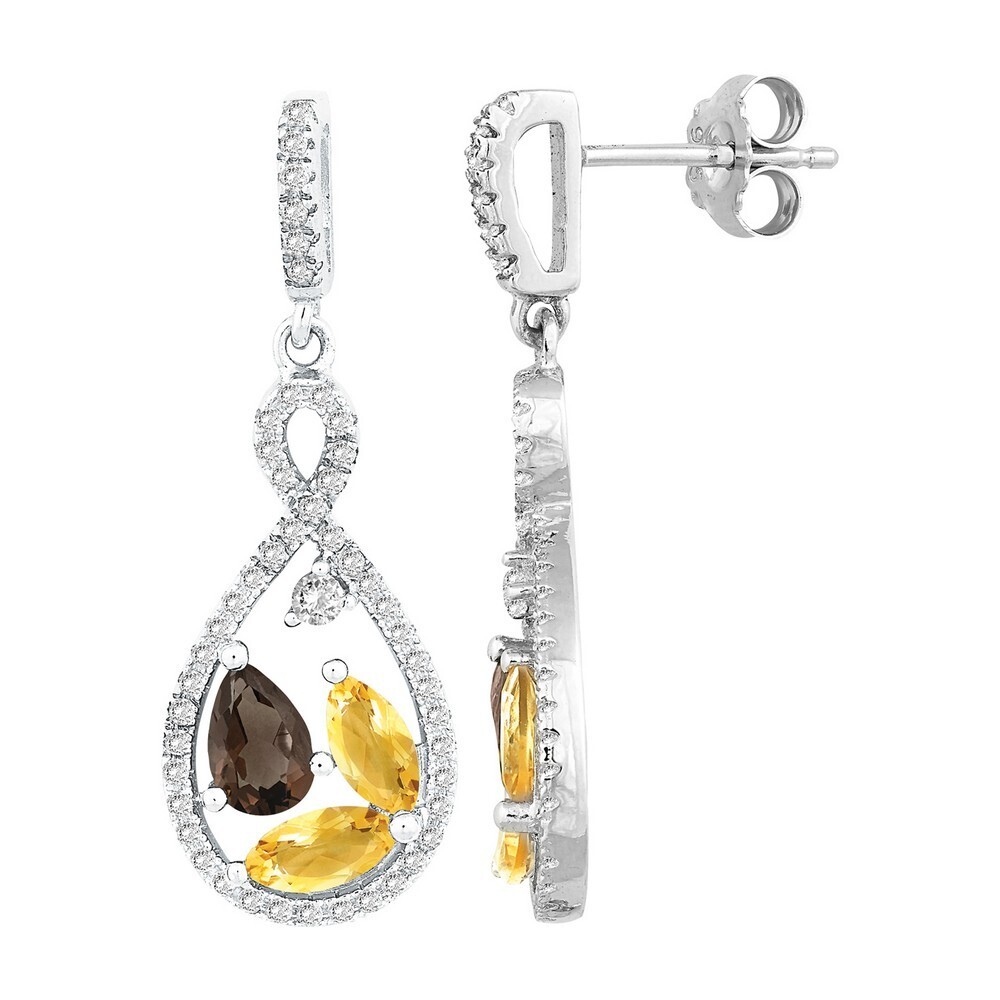 Silver Citrine and Smokey Quartz Earrings