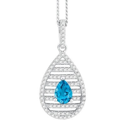 Silver Pear Swiss Blue Topaz Necklace