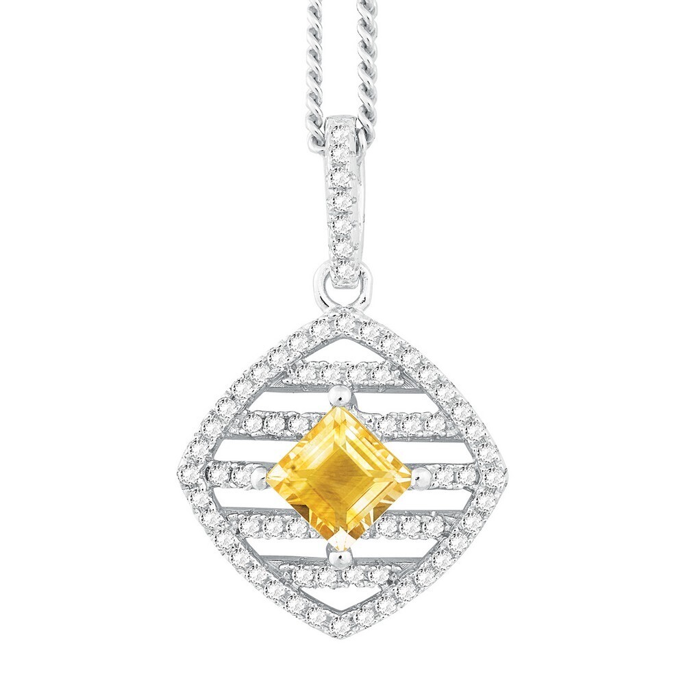 Silver Square Citrine Necklace