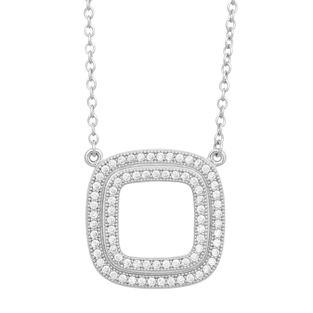 SIlver Cubic Zirconium Open Double Square Necklace