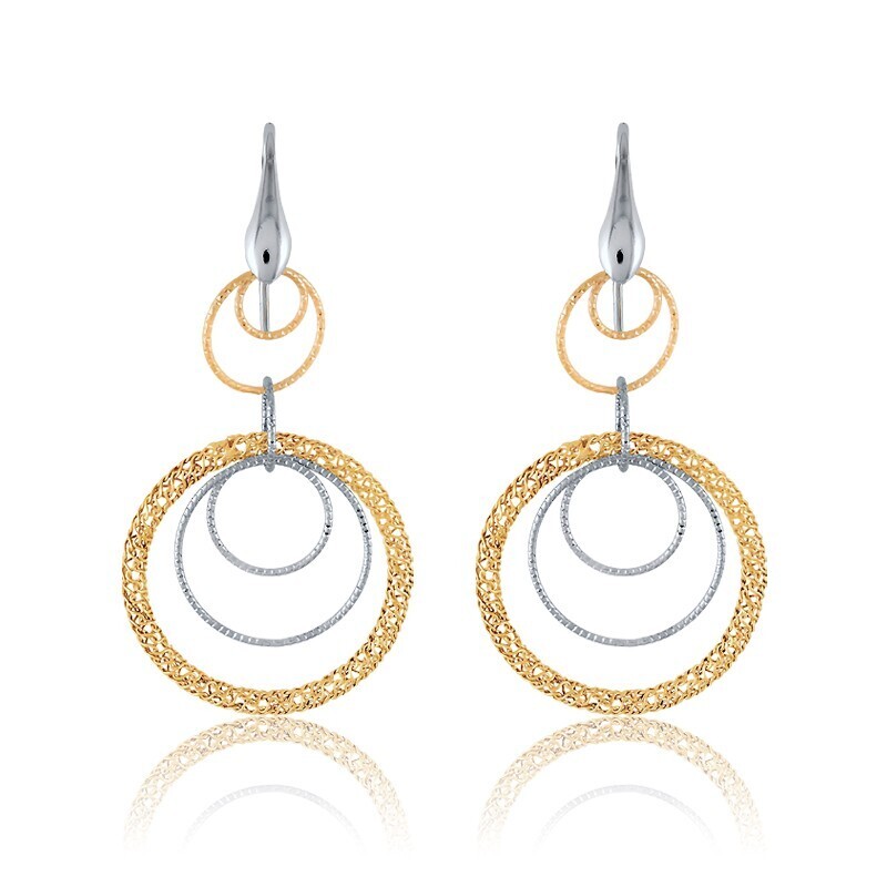 Silver Multi Circle Tri Color Dangling Earrings
