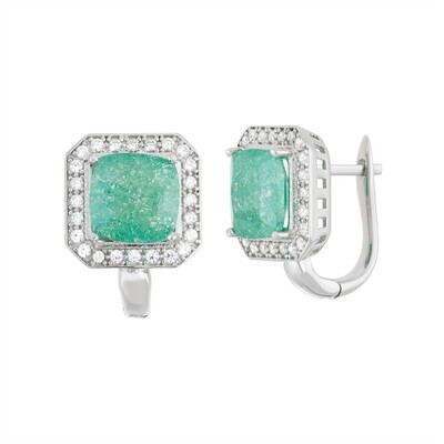 Silver Square Green Ice Earrings