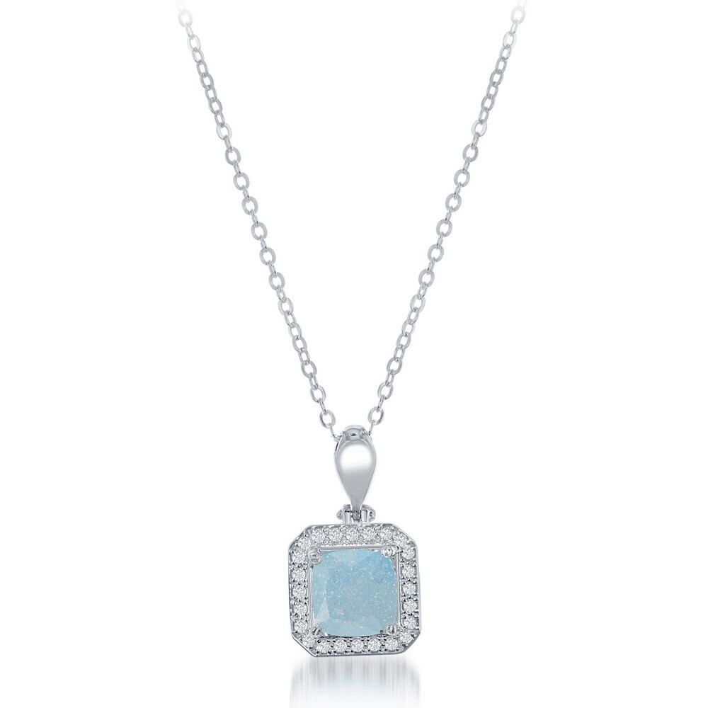 Silver Square Blue Ice Necklace