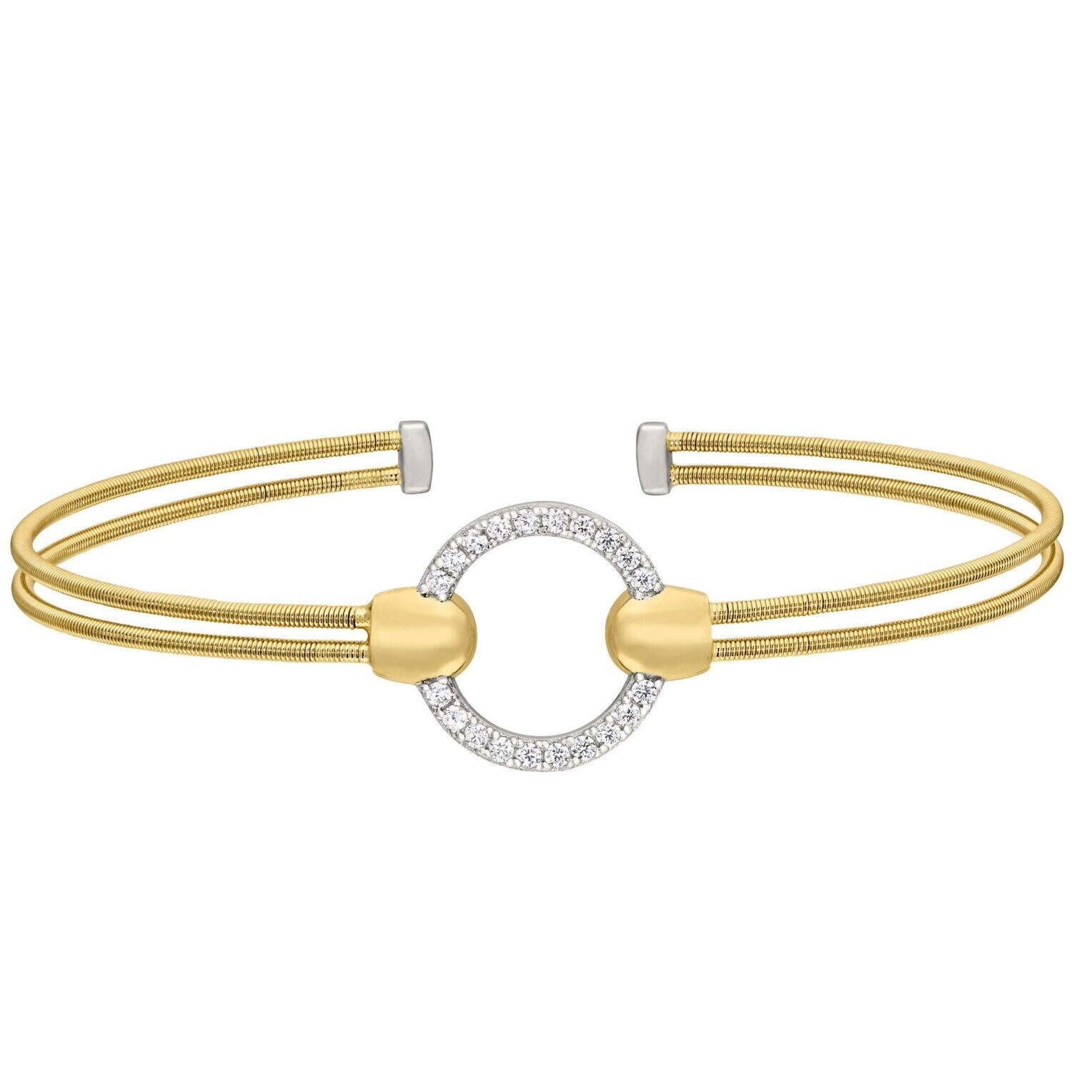 Gold-Plated Silver Simulated Diamond Open Circle Cable Cuff Bracelet