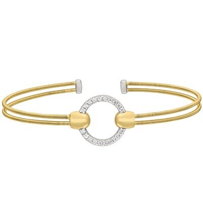 Gold-Plated Silver Simulated Diamond Open Circle Cable Cuff Bracelet